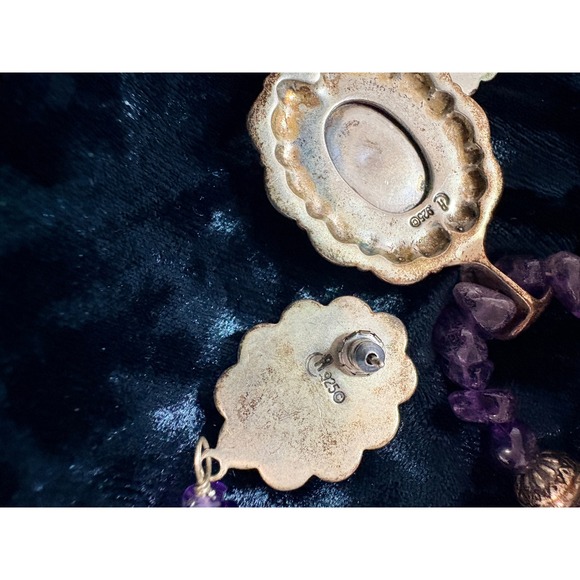 Carolyn Pollack Amethyst Inlay Necklace Pendant Earrings Set Sterling Silver 18" - Picture 13 of 15